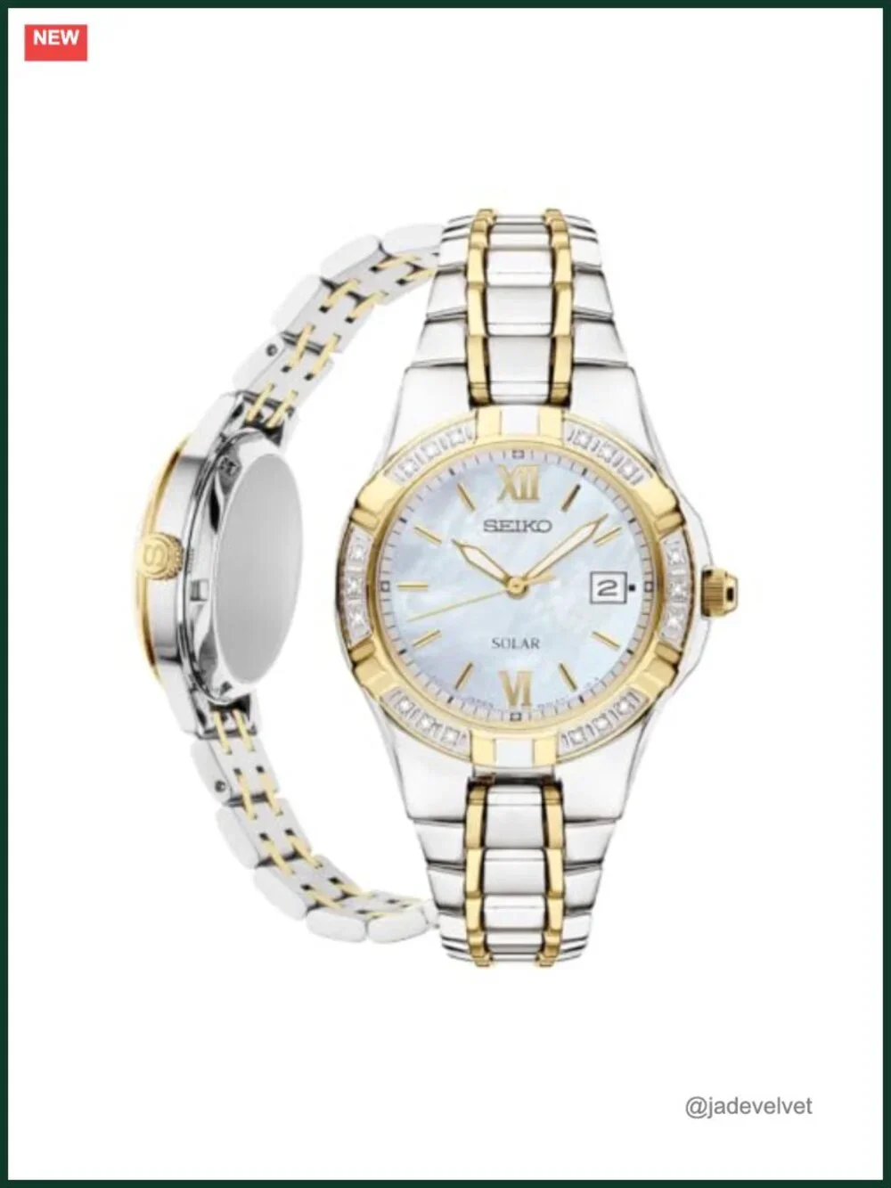 Solar Women's Watch, 18 Diamond Accents, Two-Tone Gold Stainless Steel, Water